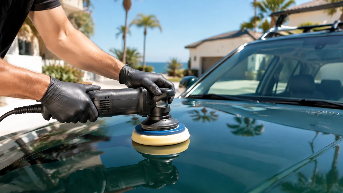 Outdoor mobile vehicle care in bright daylight