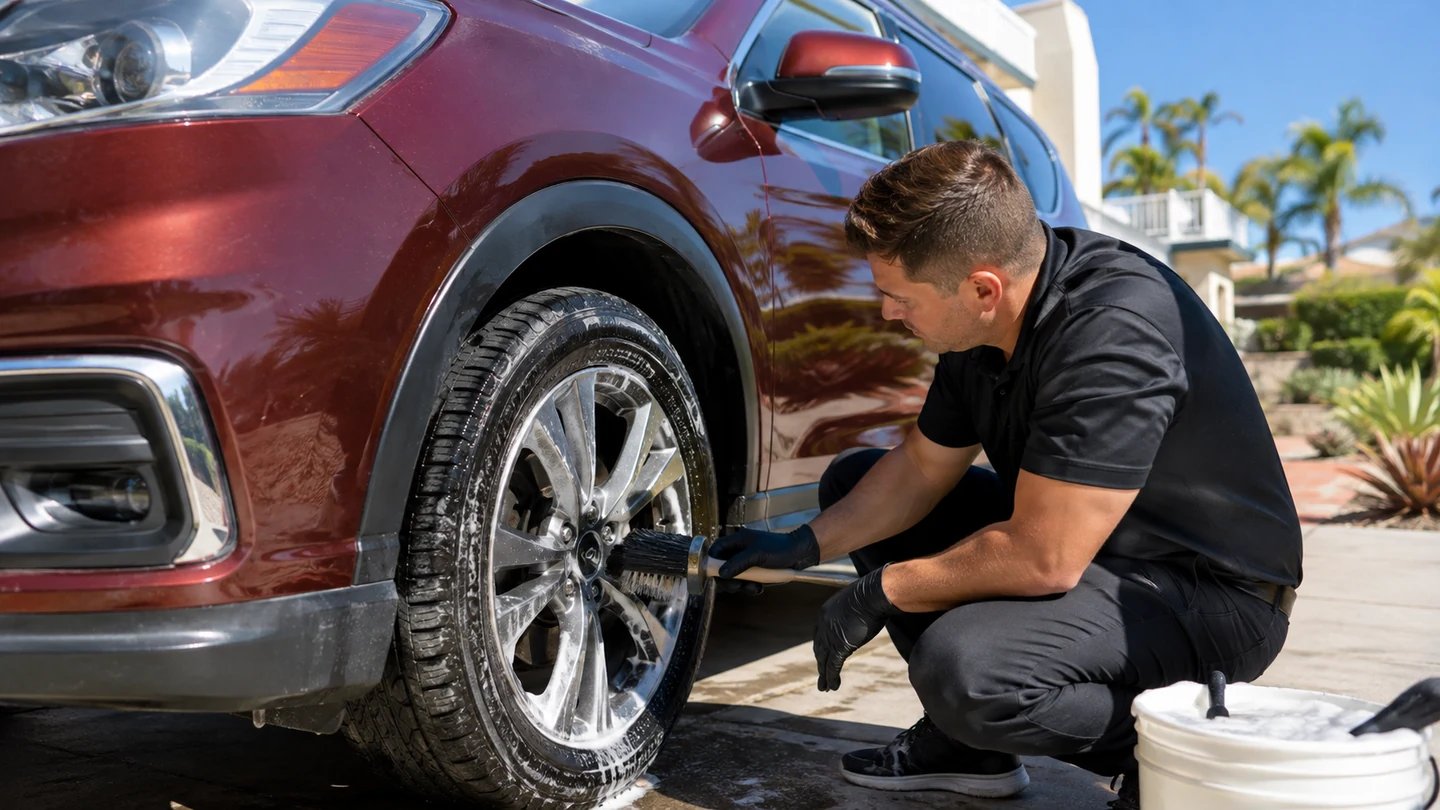 Outdoor mobile vehicle care in bright daylight