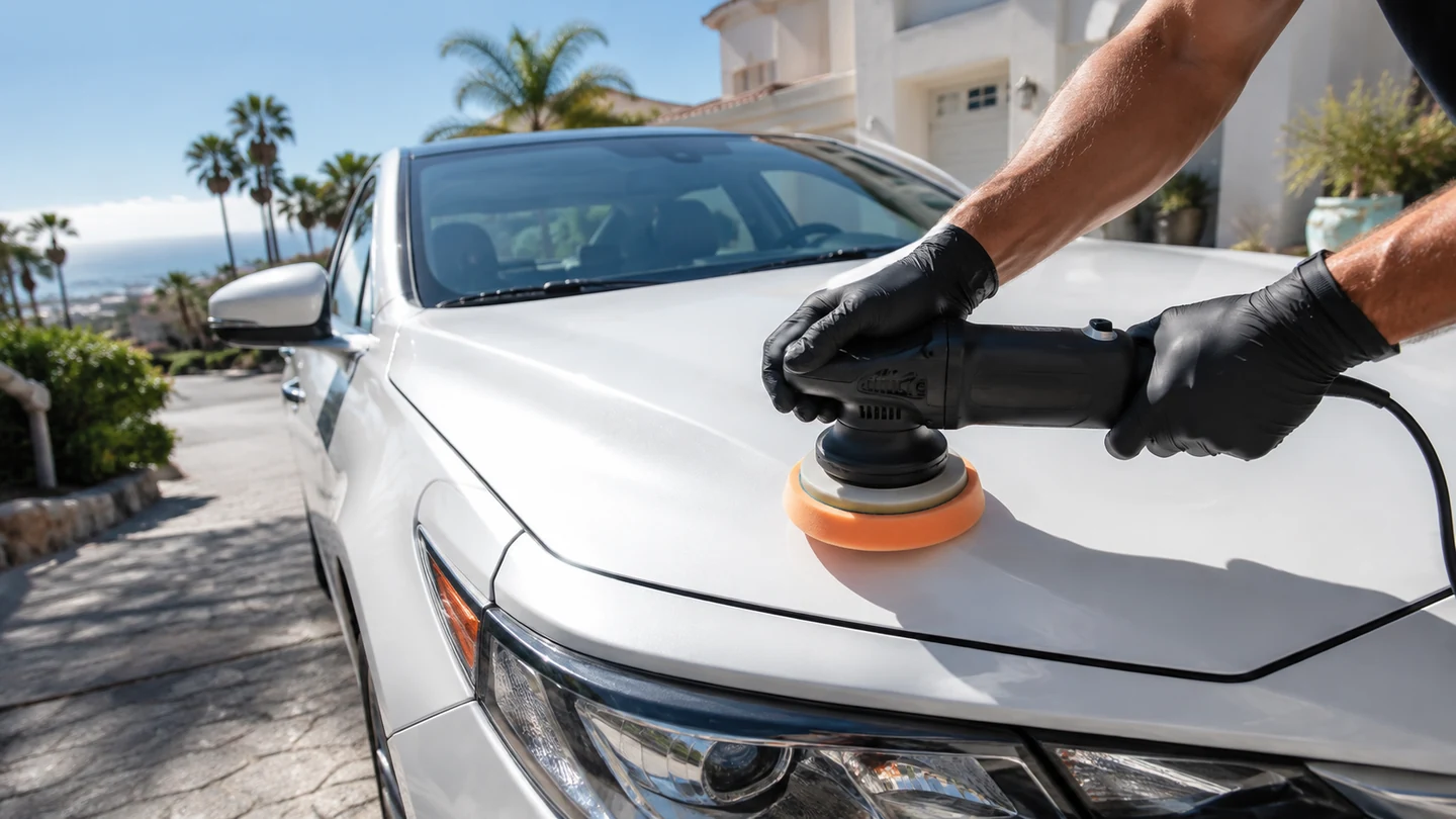 Outdoor mobile vehicle care in bright daylight