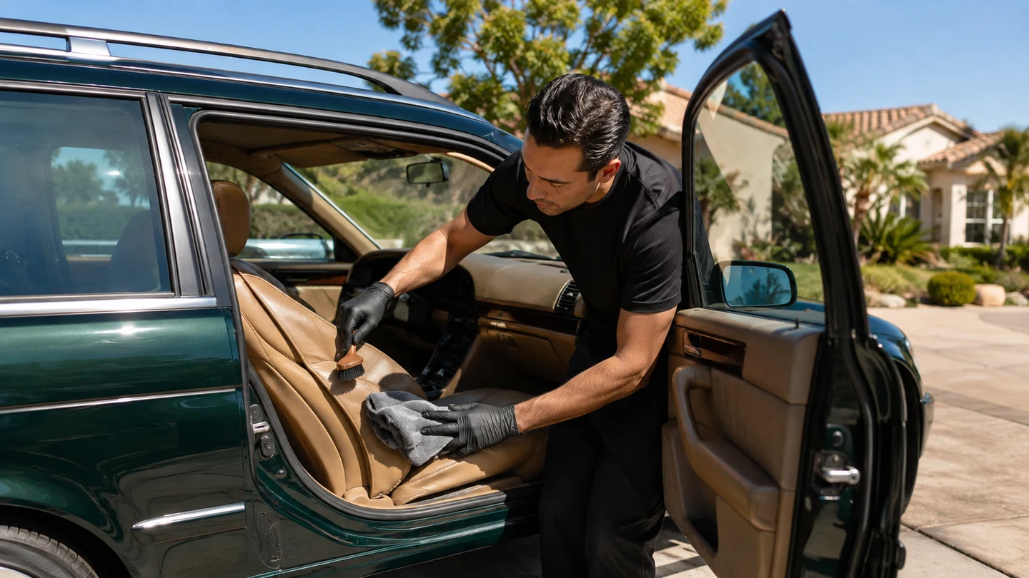 Outdoor mobile vehicle care in bright daylight