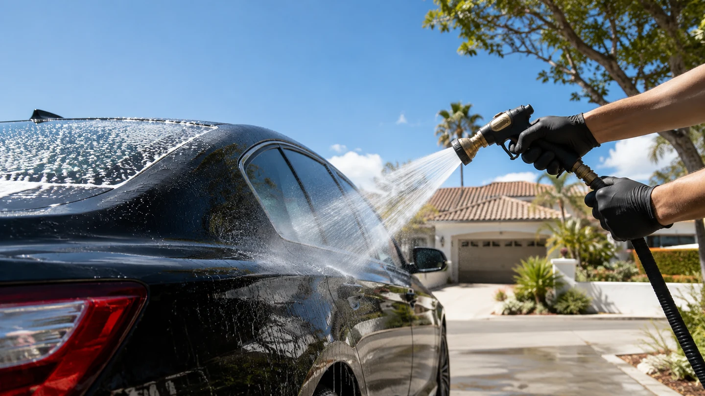 Outdoor mobile vehicle care in bright daylight