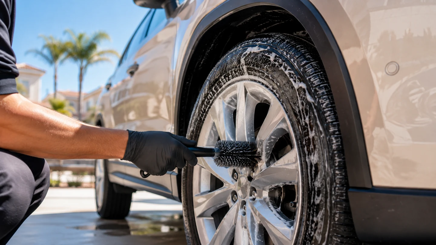 Outdoor mobile vehicle care in bright daylight