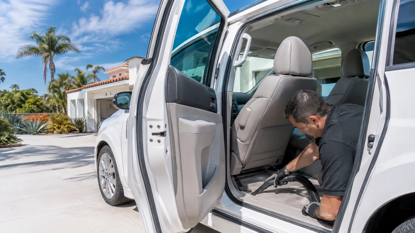 Outdoor mobile vehicle care in bright daylight