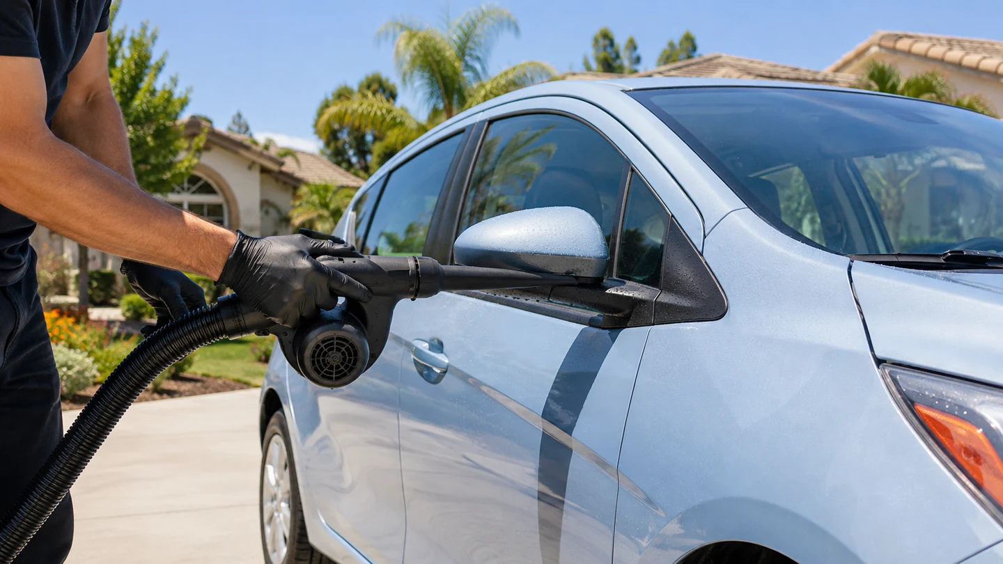 Outdoor mobile vehicle care in bright daylight