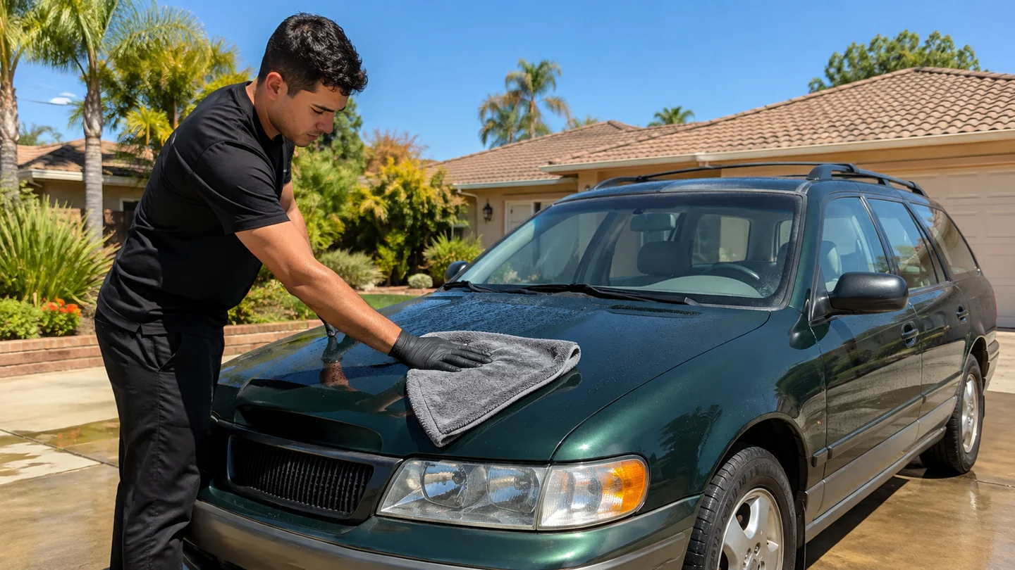 Outdoor mobile vehicle care in bright daylight