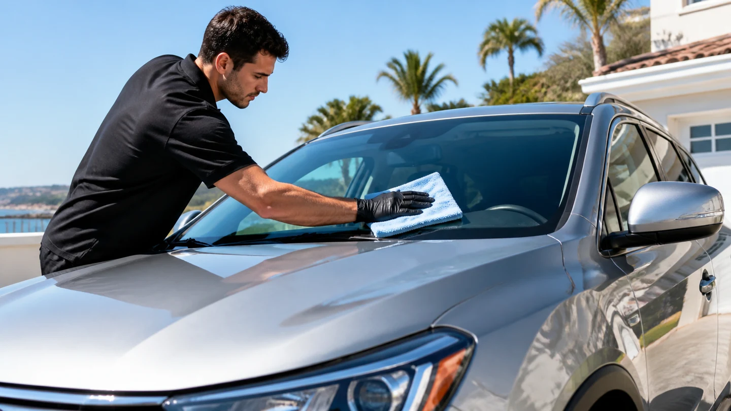 Outdoor mobile vehicle care in bright daylight