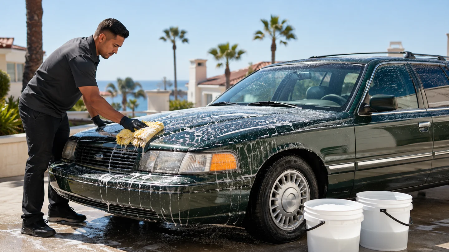 Outdoor mobile vehicle care in bright daylight