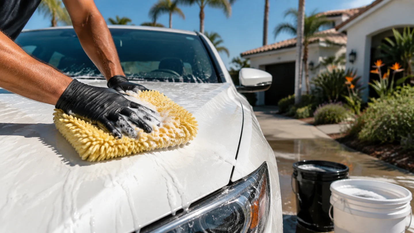 Outdoor mobile vehicle care in bright daylight