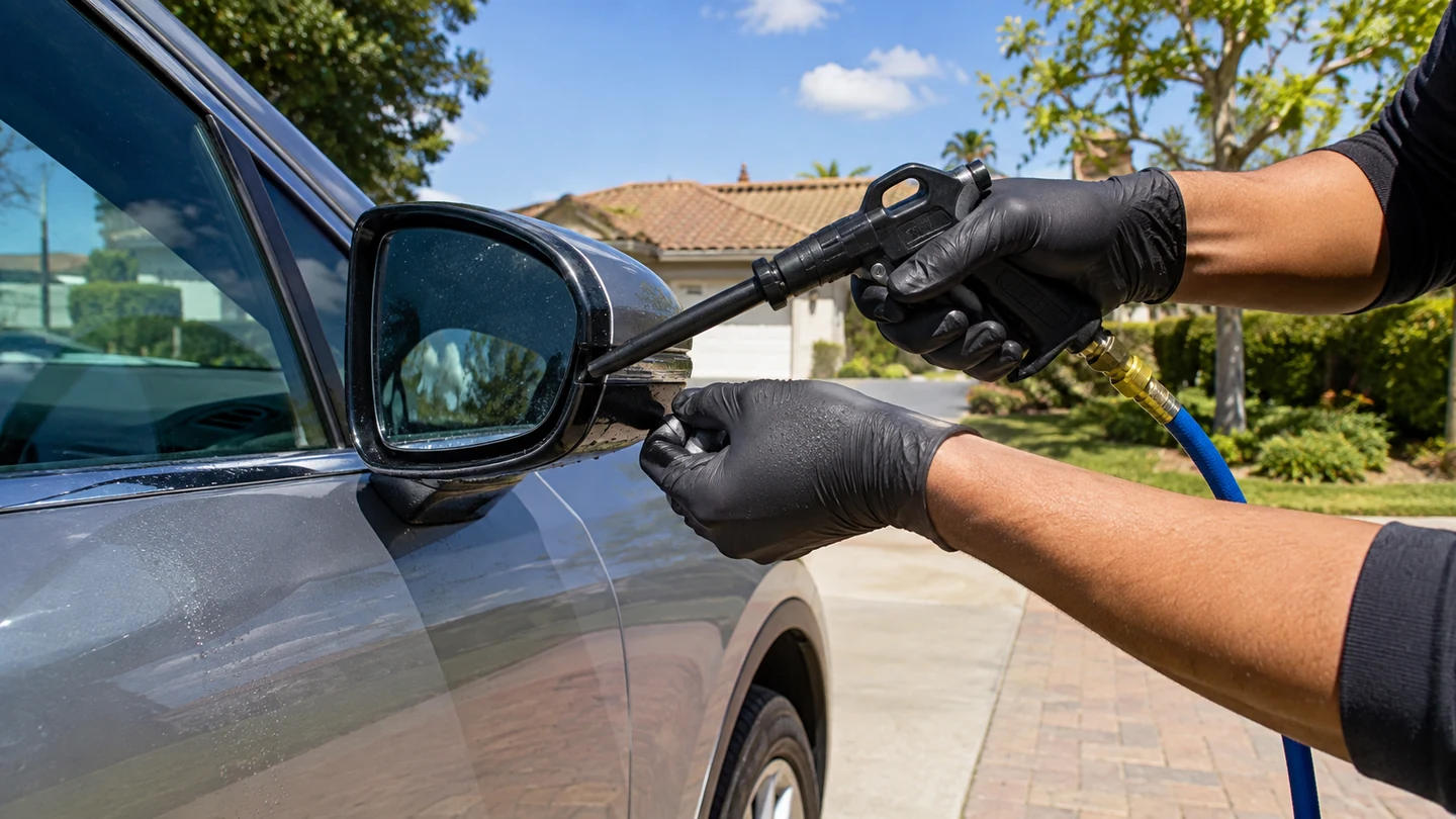 Outdoor mobile vehicle care in bright daylight