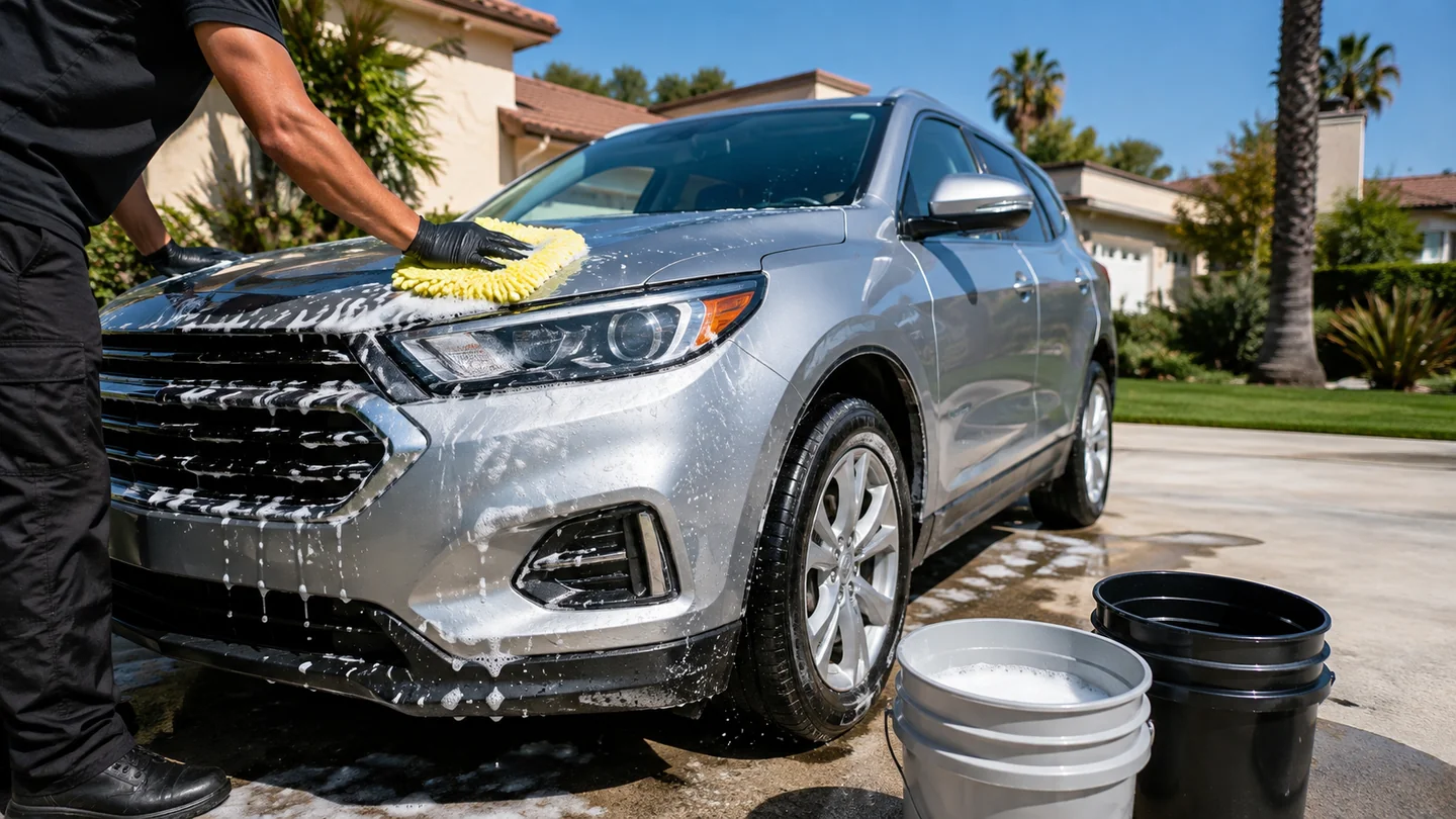 Outdoor mobile vehicle care in bright daylight