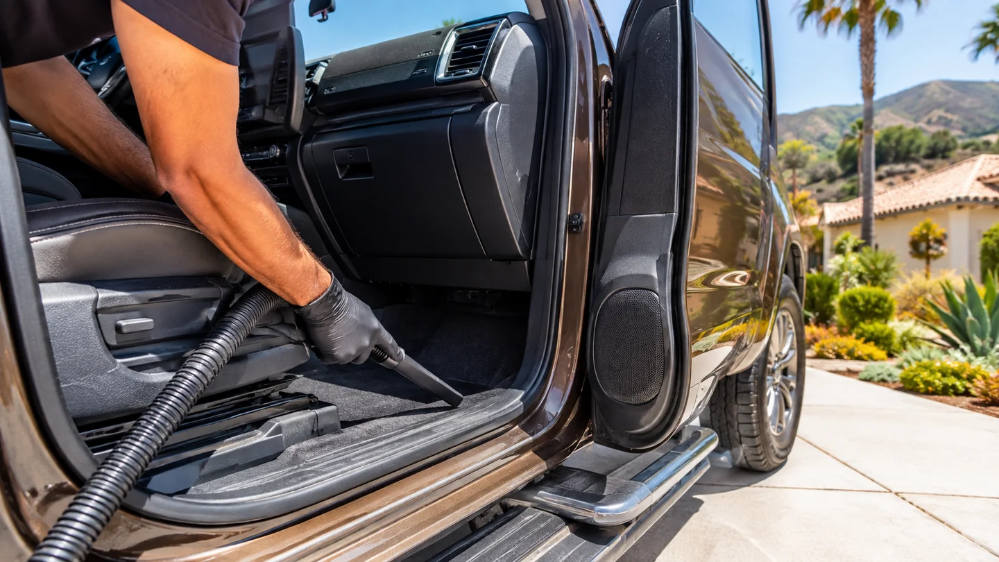 Outdoor mobile vehicle care in bright daylight