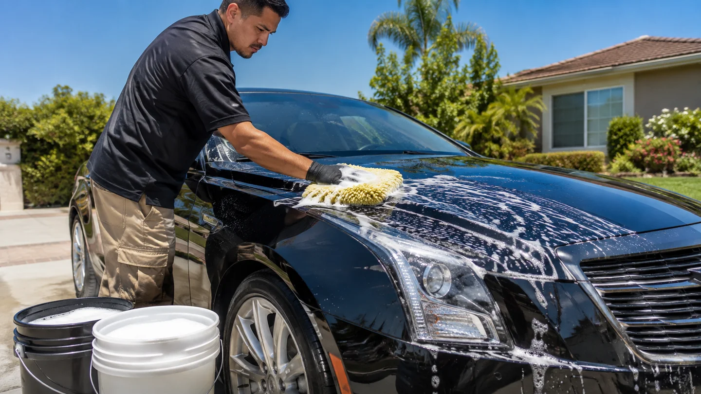 Outdoor mobile vehicle care in bright daylight