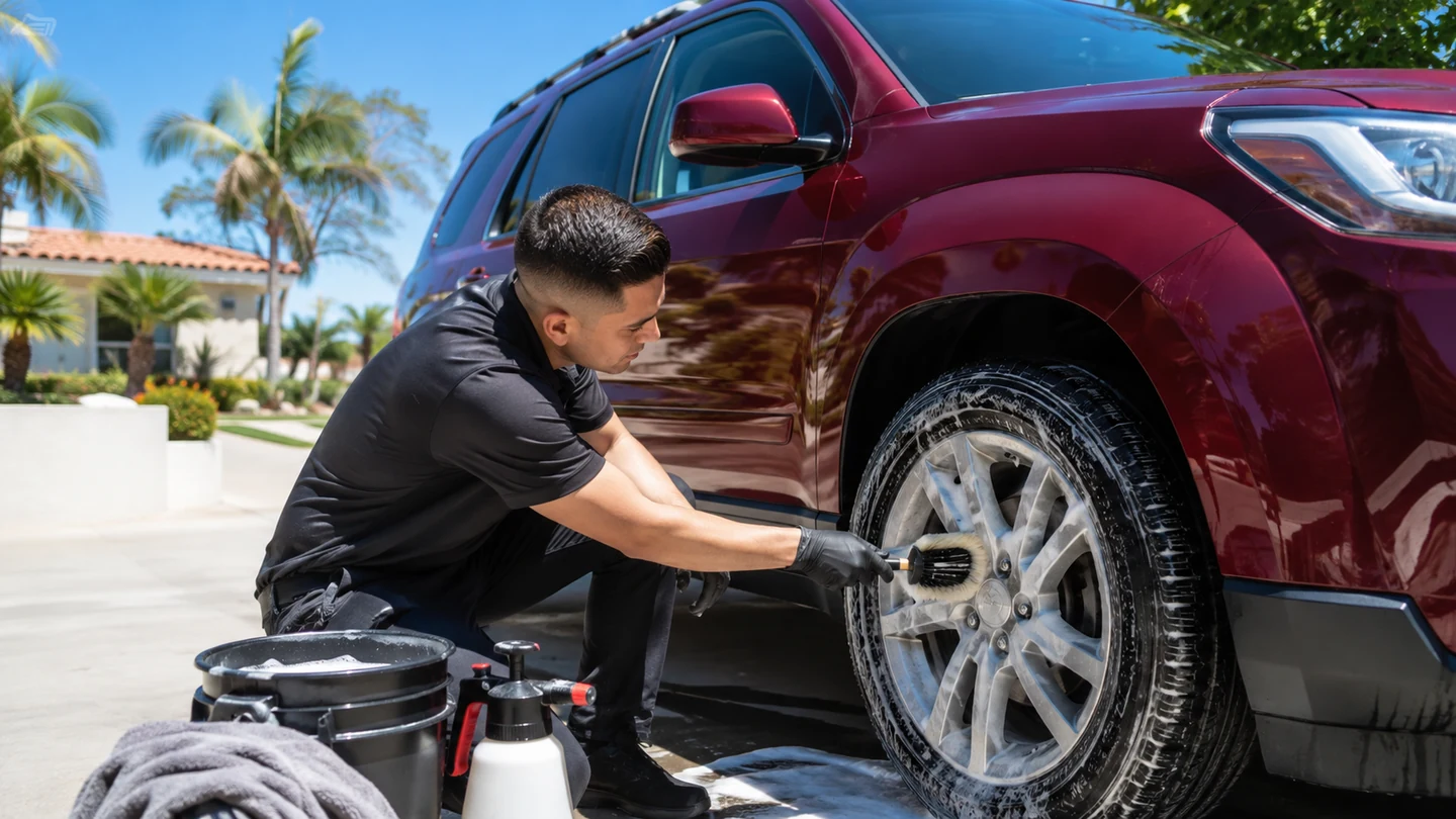 Outdoor mobile vehicle care in bright daylight
