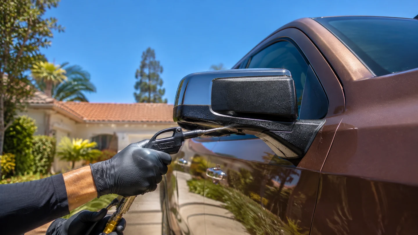 Outdoor mobile vehicle care in bright daylight