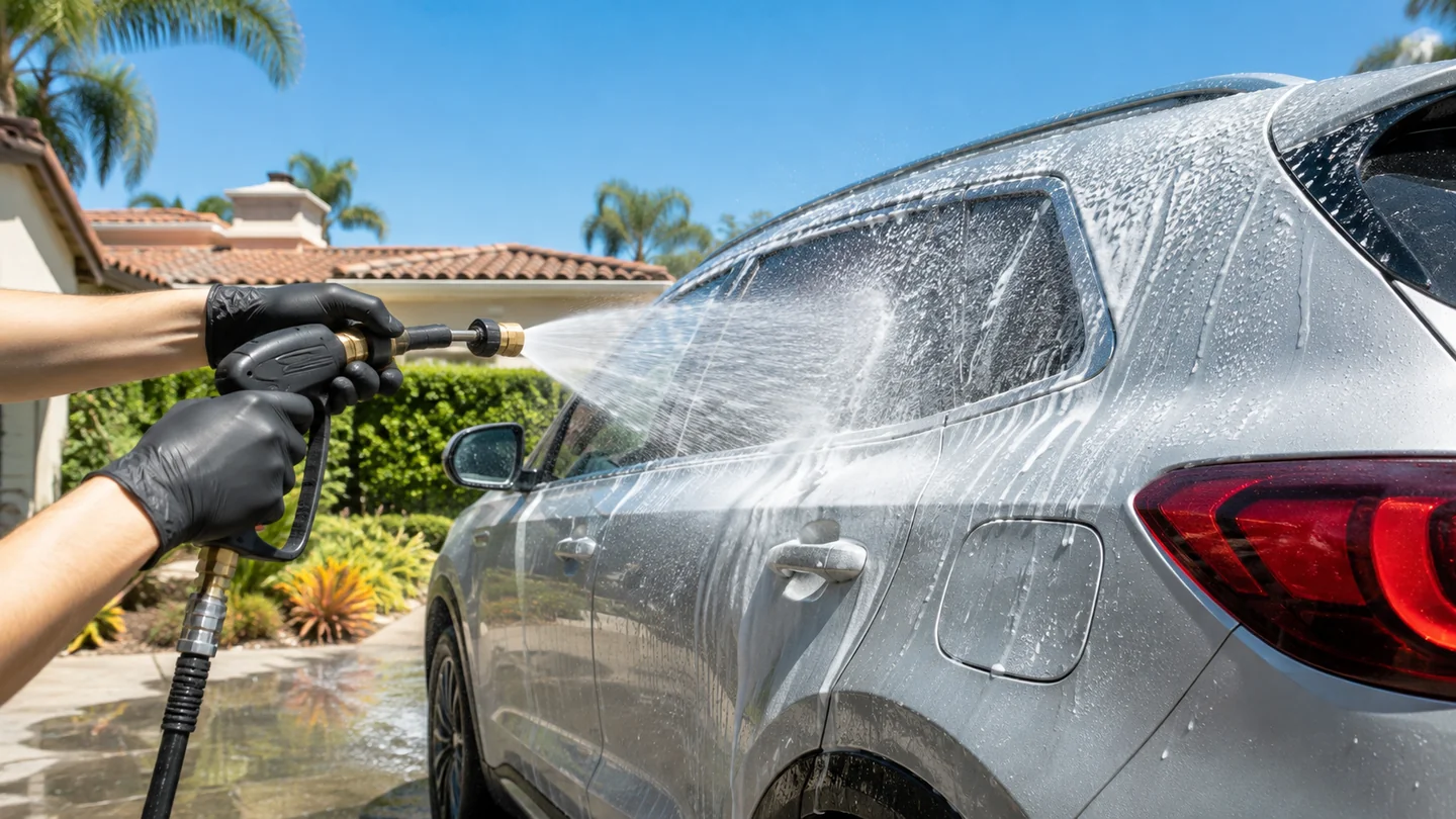 Outdoor mobile vehicle care in bright daylight
