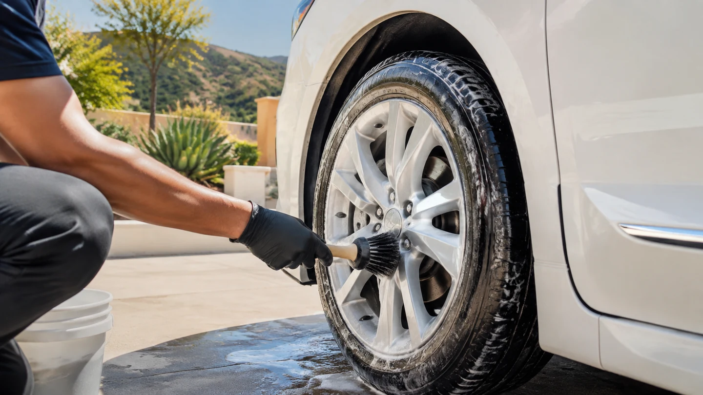 Outdoor mobile vehicle care in bright daylight