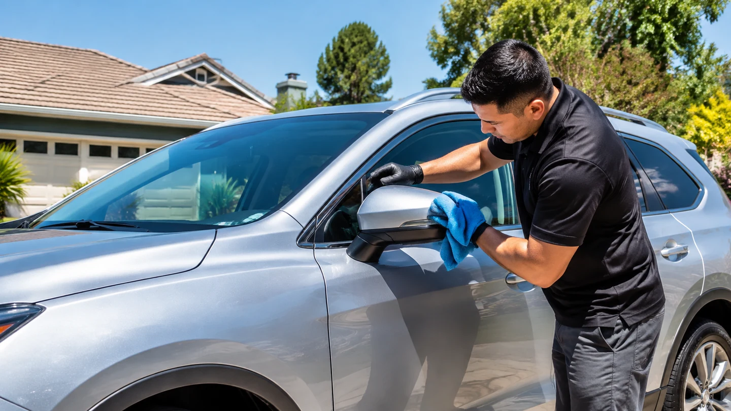 Outdoor mobile vehicle care in bright daylight