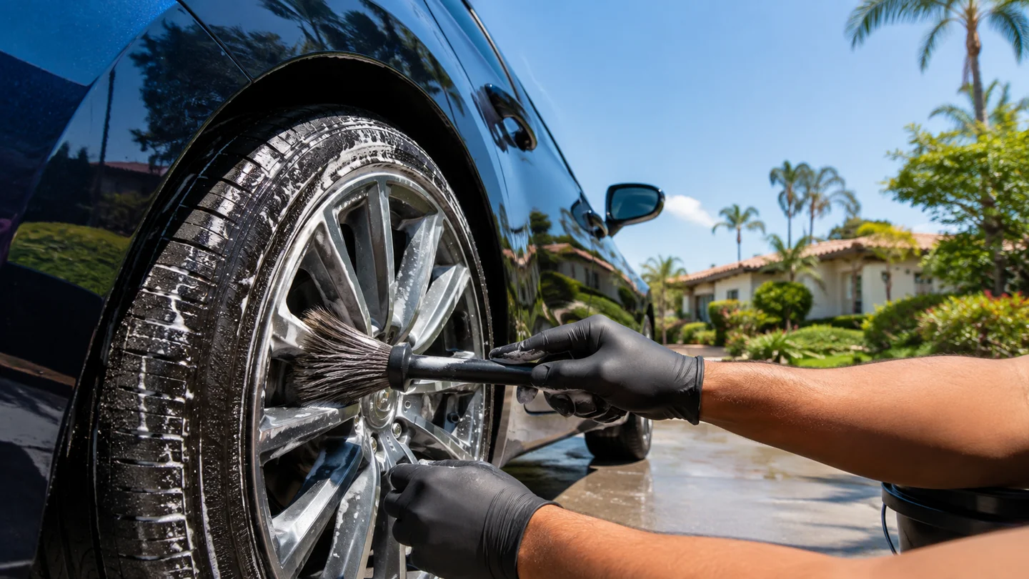 Outdoor mobile vehicle care in bright daylight